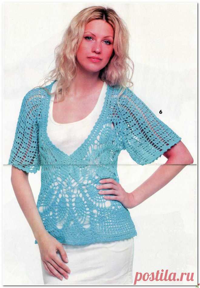 ГОЛУБАЯ ТУНИКА ВЯЗАНАЯ КРЮЧКОМ..