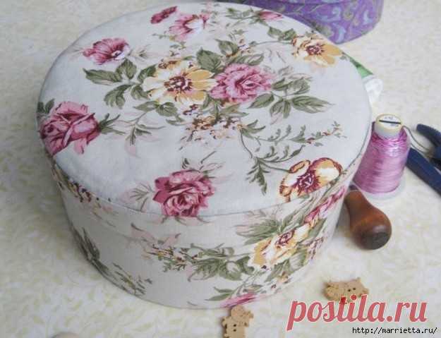 Круглая шкатулка из ткани и картона своими руками