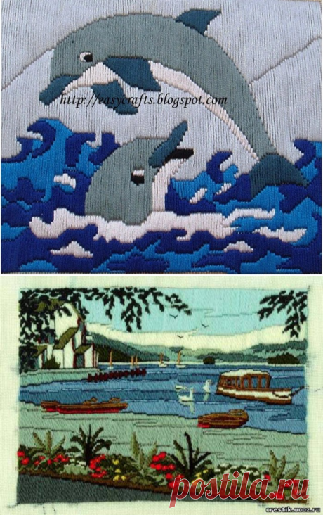 Вышивка и схемы в технике long stitch.