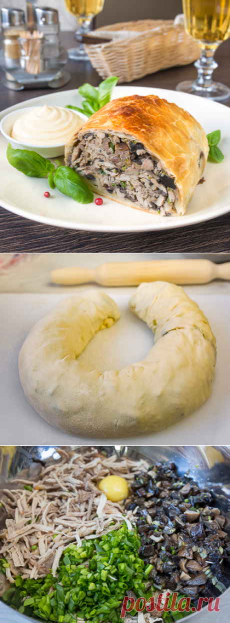 Мясной пирог с лесными грибами