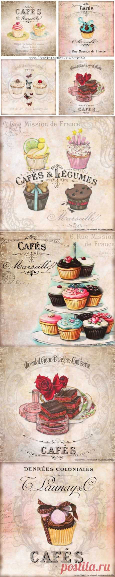 Винтажные Картинки &quot;Cupcakes&quot;.