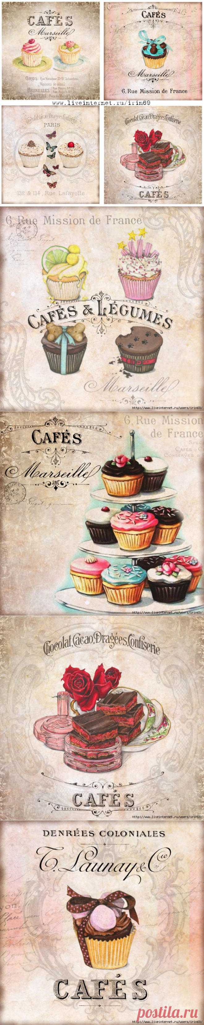 Винтажные Картинки "Cupcakes".