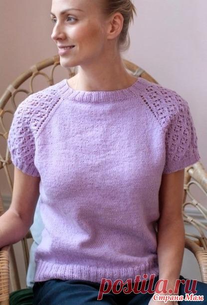 Сиреневая футболка с ажурным рукавами реглан. Спицы. - ВЯЗАНАЯ МОДА+ ДЛЯ НЕМОДЕЛЬНЫХ ДАМ - Страна Мам