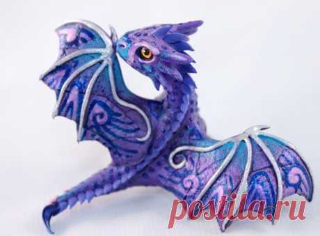 Little Dragon cute lavender purple oriental dragon, fantasy art sculpture…