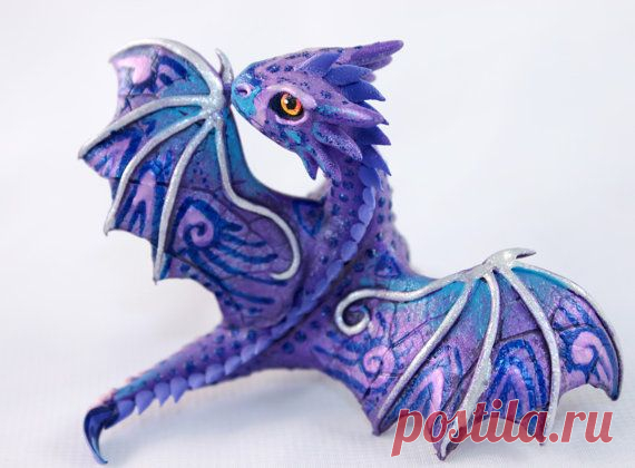 Little Dragon cute lavender purple oriental dragon, fantasy art sculpture…