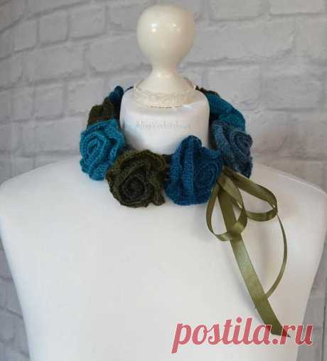 Something blue Rose flower crochet Boho scarf Blue shawl Bohemian shawl Warm shawl Evening shawl wrap Gift Cashmere shawl Rose Collar Something blue Rose flower crochet Boho scarf Blue shawl Bohemian shawl Warm shawl Evening shawl wrap Gift Cashmere shawl Rose Collar Blue lace garter Blue Rose   Warm scarf Decoration on the neck, crochet yarn with angora. Length 16 inches (40 cm).The yarn contains natural wool and