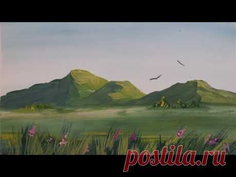 Как нарисовать горы гуашью [Картина за 3 минуты!]