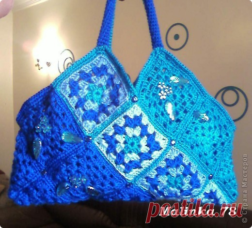 Вязание крючком - Бирюзовая мечта сумка с квадратными мотивами » Поиск мастер классов, поделок своими руками и рукоделия на SearchMasterclass.Net