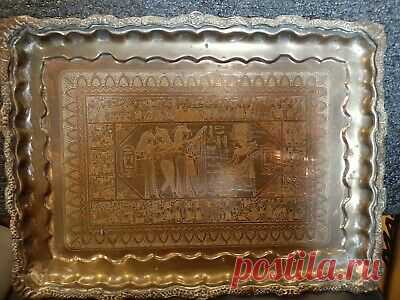 ANTIQUE PERSIAN SOLID BRASS SILVER OVERLAY CAIROWARE MIDDLE EASTERN TRAY.    | eBay ANTIQUE PERSIAN SOLID BRASS SILVER OVERLAY CAIROWARE MIDDLE EASTERN TRAY . MEASURES 14.5