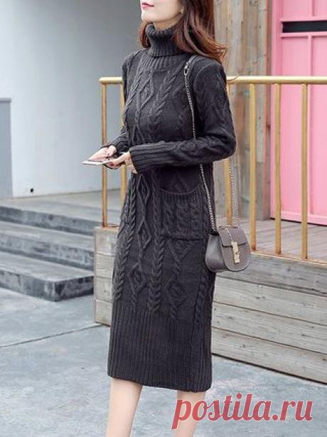 Women Going out Casual Long Sleeve Knitted Cable Dress