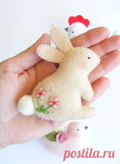 PDF pattern - Easter ornaments - Bunny, hen and dove felt ornament, easy sewing…