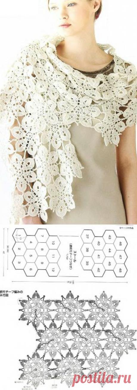 Палантин из цветочных мотивов | Варварушка-Рукодельница