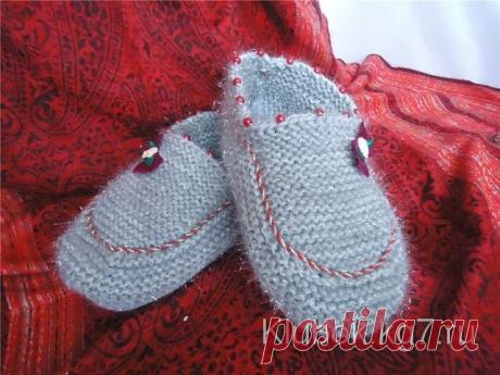 Тапочки серые с бантиком. | Клубок