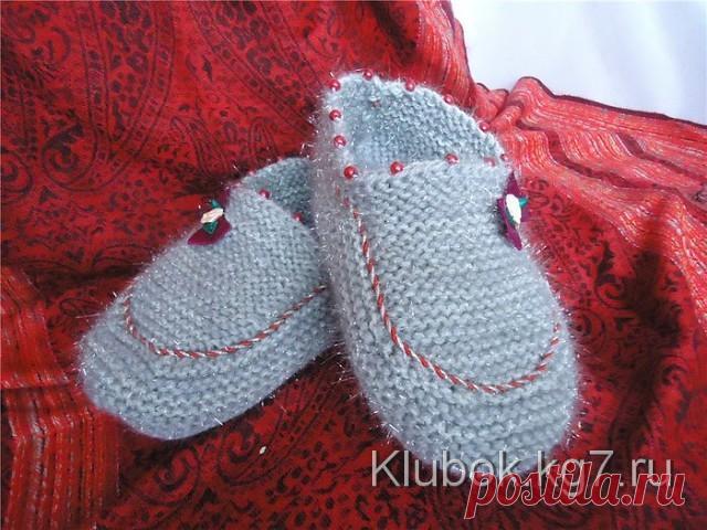 Тапочки серые с бантиком. | Клубок