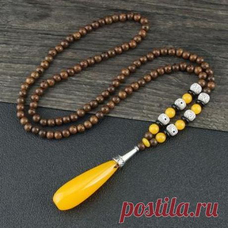 Купить Винтажные этнические украшения для вечеринки, счастливый подарок, буддийское ожерелье из Непала, кулон с рогом, рыбой, мала, деревянная бусина | Joom