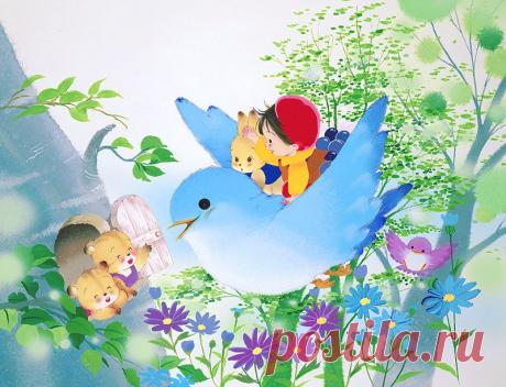 Животных иллюстрации в начале осени лес, сказки и белки, которые ездят на Синяя птица