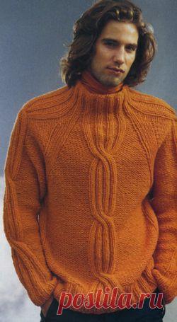 Пуловер реглан Размер: 25x170 смВам потребуется: 150 г черной и 100 г оранжевой пряжи Dasolo (87% мериносовой шерсти, 13% полиамида); спицы № 8.Основной узор.1-й, 3-й, 5-й и 7-й р., оранжевая нить: попеременно 6 лиц., 6 изн. 2-й и все изн. р.: петли вязать по рисунку.9-й, 11-й, 13-й и 15-й р., черная...