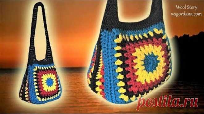 DIY Tutorial Crochet Granny Square Handbag (Heklana torba)