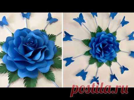 PAPER FLOWER WALL HANGING | PAPER ROSE FLOWER CRAFT| PAPER ROSE WALL CRAFT