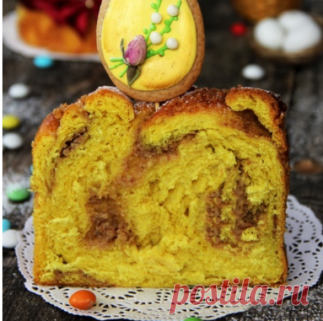 Кулич с ореховой начинкой Автор Вероника Крамарь
Такие куличи не требуют дополнительного украшения глазурью. Можно просто присыпать их сахарной пудрой или украсить топпингом, или тематическими пряниками. 
Нам потребуется:
мука - 370 г; молоко - 130 мл; дрожжи живые (прессованные) - 15 г (или 1,5 ч. л. сухих дрожжей); сахар - 50 г; соль - 0,5 ч. л.; яйцо - 2 шт.; масло сливочное - 70 г; ванилин - 1 г (по желанию); куркума - 0,5 ч. л. (по желанию).
Для начинки:
орехи очищенн...