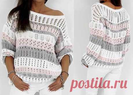 Понравился пуловер своей простотой и элегантностью ,спицы (только схемы узоров)