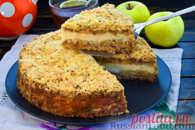 Рецепт: Насыпной пирог с яблоками и творогом на RussianFood.com