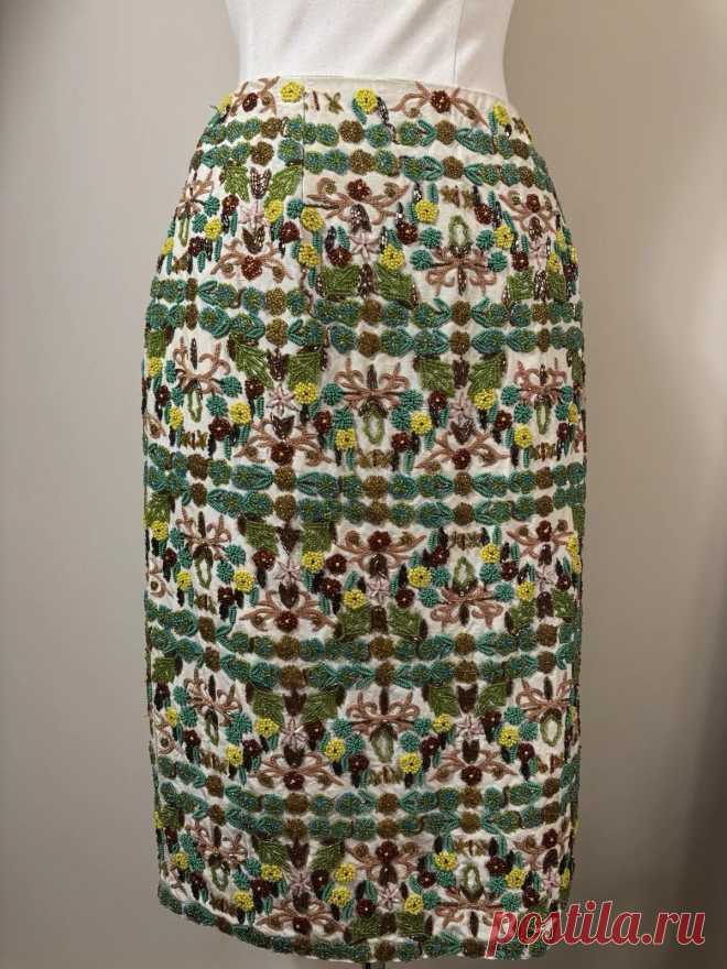 Gorgeous Y2K Emma Black Multicolor Heavily Beaded 100% Silk Pencil Skirt Sz 2 | eBay