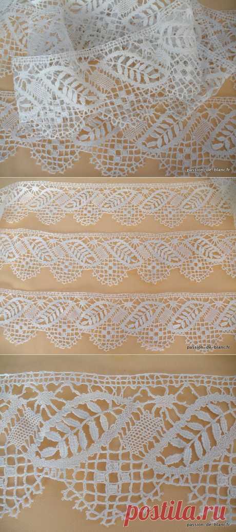 Articles vendus &gt; Monogrammes, dentelles ... &gt;   LINGE ANCIEN/Très belle dentelle aux fuseaux de 12 cm de large avec larges festons - Passion de Blanc - Broderie ancienne - Antique &amp; Vintage French linen
