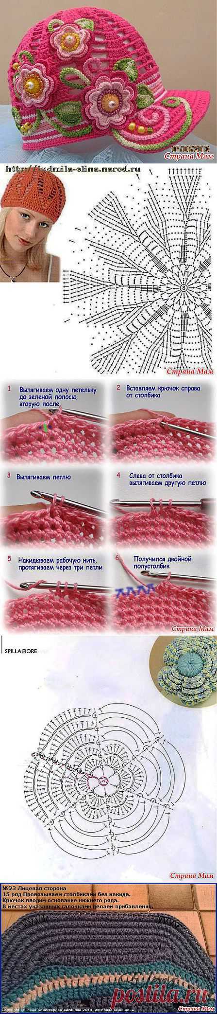 Кепка-клумба "Малиновый мус" схема верха и цветочков. Источник Страна мам..