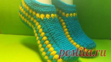 Как связать тапочки спицами с красивым узором, связанные от подошвы. мастер класс. - Яндекс.Видео