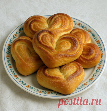 Булочки-сердечки с сахаром
Эти пышные булочки получаются мягкими, сладкими и ароматными.

Ингредиенты
Молоко тёплое — 250 мл
Дрожжи сухие — 7 г
Сахар — 4 столовые ложки
Яйцо — 1 штука
Масло сливочное мягкое — 70 г
Соль — щепотка
Мука — около 450–500 г
Для посыпки
Сахар — 4–5 столовых ложек
Масло сливочное растопленное — 40 г