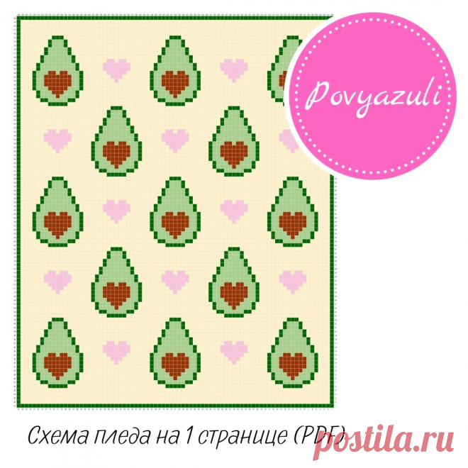 Схема для вязания пледа "Авокадо и сердечки" в технике С2С (артикул 555). - Цифровые товары на Digital Wildberries