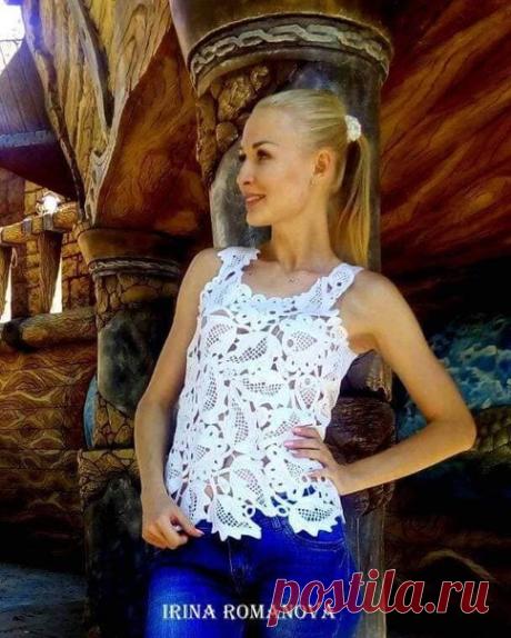 Irina Romanova
Летняя блузка связана полностью крючком из вискозы в стиле ирландского кружева
Авторская работа