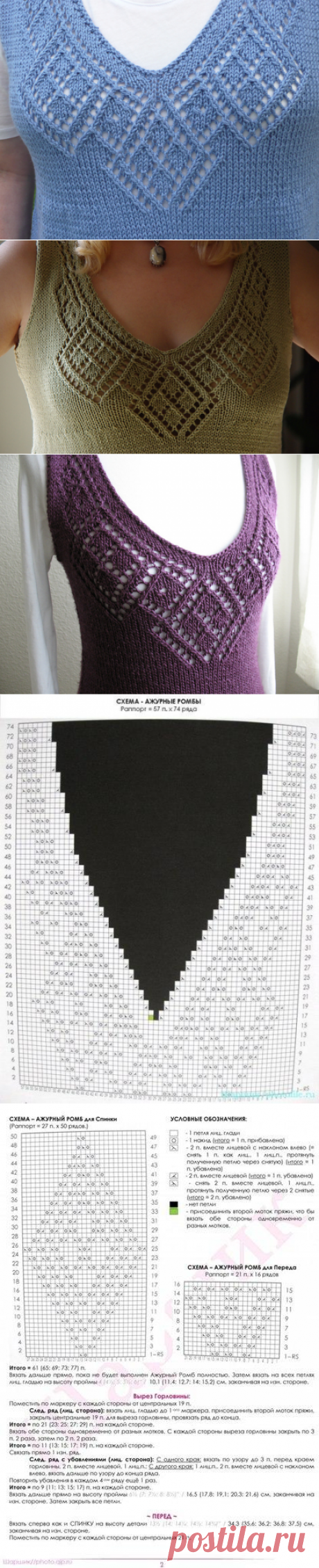 V-образный вырез горловины с ажуром