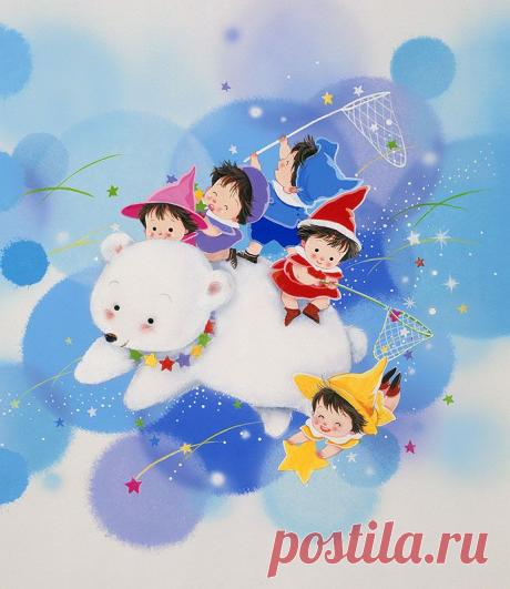 Животных иллюстрации пять Фея в Млечный Путь белого медведя и звезды ловли