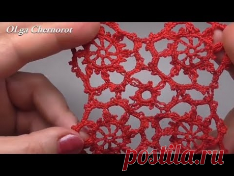 Кружевной мотив крючком для кокетки Соединение мотивов