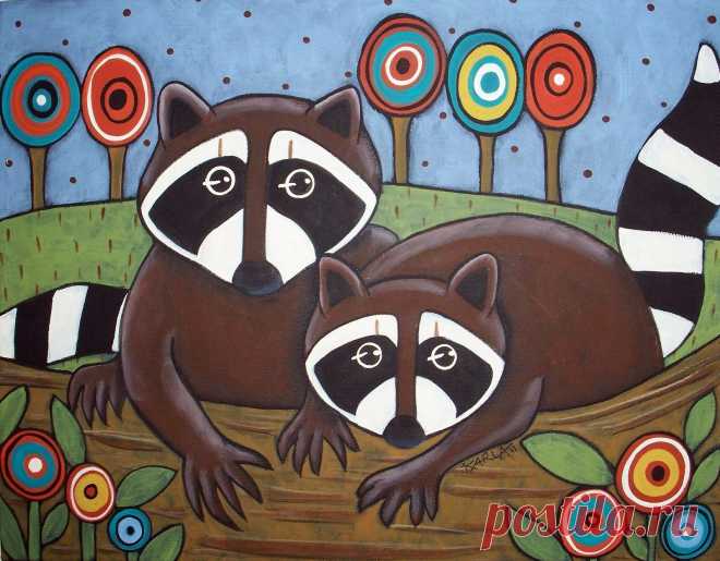 2 Raccoons RUG HOOKING CRAFT PAPER PATTERN Folk Art Abstract Karla Gerard | eBay