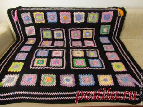 Купить Плед бабушкин квадрат с бубенцами - Вязание крючком, вязание, ручная работа, хлопок