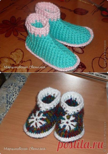 МК тёплых тапочек крючком.