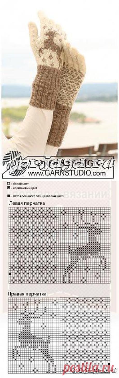 Вязание спицами перчаток, схемы с оленями