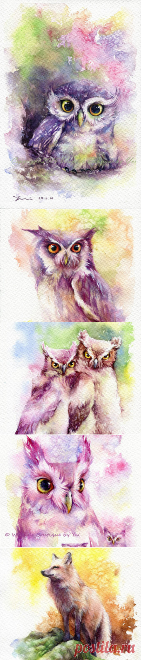 PRINT Rainbow Owl Watercolor painting 7.5 x 11 от WaysideBoutique
