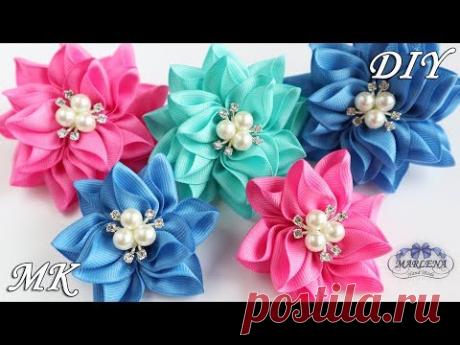 Цветы из репсовой ленты. Резиночки для волос. Канзаши МК/DIY