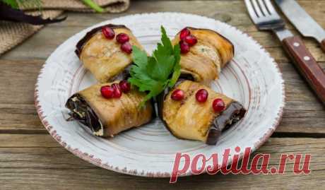 Рулетики из баклажанов с грецкими орехами, чесноком и зеленью