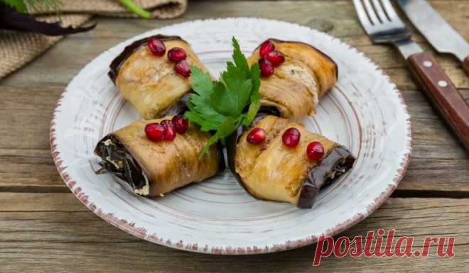 Рулетики из баклажанов с грецкими орехами, чесноком и зеленью