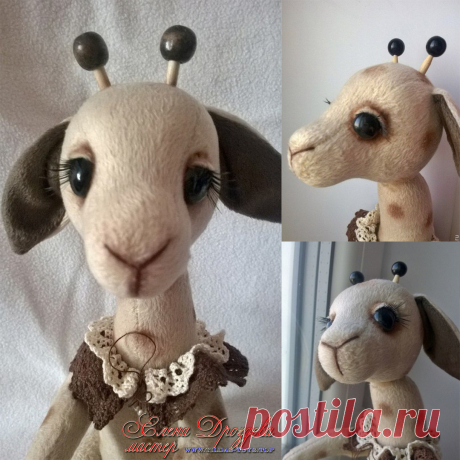 Жираф - Игрушка выполнена из плюша. Все конечности подвижны, голова поворотная. Наполнитель холлофайбер.
Тонировка художественной пастелью. Сидит самостоятельно, стоит только с опорой.
Работа представлена для примера
https://vk.com/id519894738?w=product-174857415_2759952