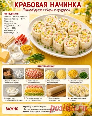 Нежный рулет из лаваша с крабовой начинкой