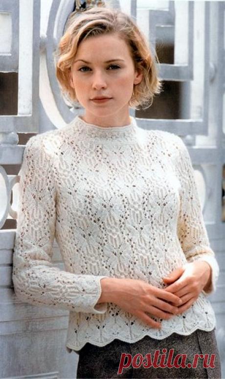 Белый пуловер спицами с узором бабочки | Мой Милый Дом - хенд мейд идеи рукоделия и дизайна