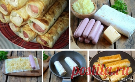 Сосиски с картошечкой и сыром в лаваше.