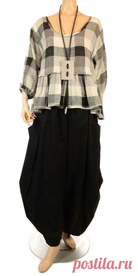 (13) Ana Nonza New Season Funky Grey Check Linen Ruffle Top | Curvy Fashion