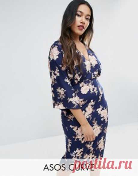ASOS CURVE Kimono Orange Sketchy Floral Midi Dress at asos.com Discover Fashion Online